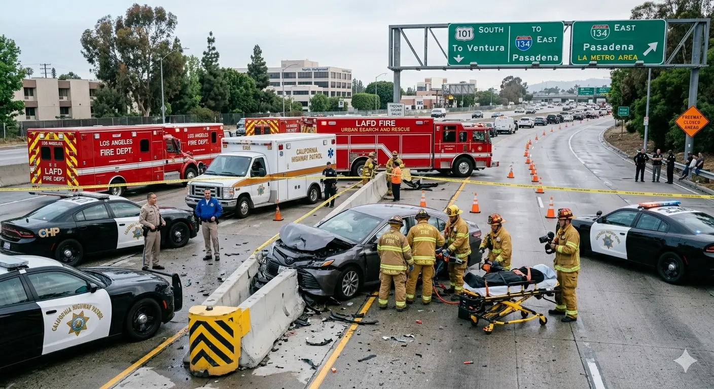 Driver Dies in Single-Vehicle Crash on 101 Freeway in North Hollywood