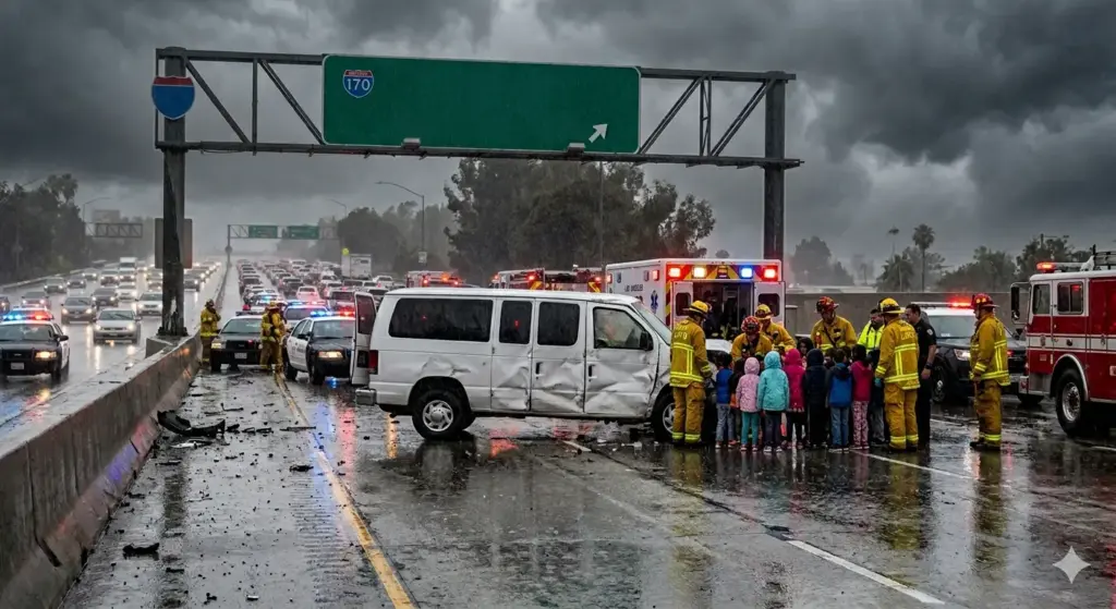 Eight Children, Two Adults Taken to Hospital After Van Crash on 170 Freeway in North Hollywood