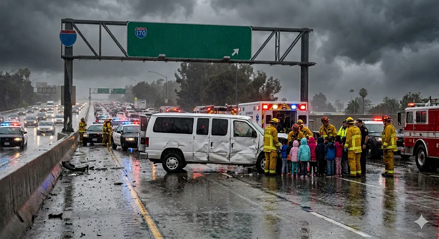 Eight Children, Two Adults Taken to Hospital After Van Crash on 170 Freeway in North Hollywood