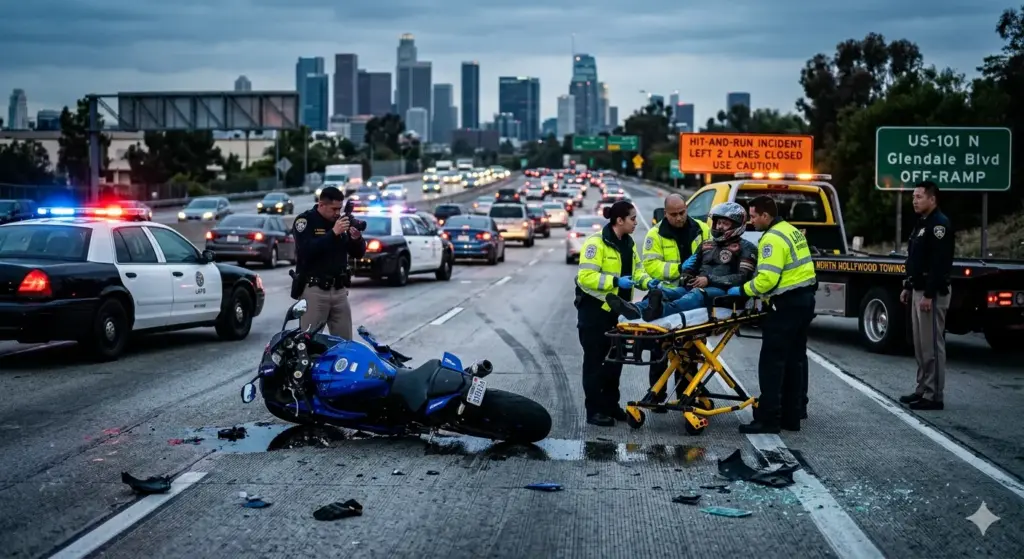 Los Angeles, CA – Rider Hurt in Hit-and-Run Crash on US-101 at Glendale Blvd Los Angeles, CA – Rider Hurt in Hit-and-Run Crash on US-101 at Glendale Blvd