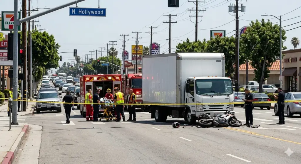 Motorcyclist Critically Injured After Crash With Box Truck in North Hollywood