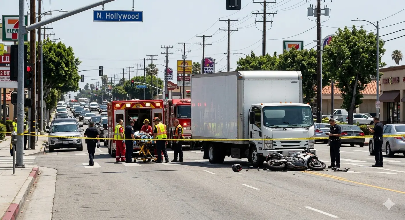 Motorcyclist Critically Injured After Crash With Box Truck in North Hollywood