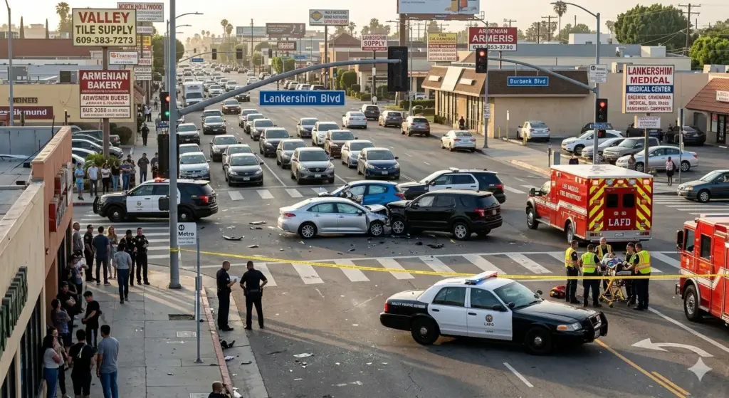 North Hollywood Multi-Car Collision Near Lankershim Blvd Leaves Multiple Injured, Traffic Disrupted