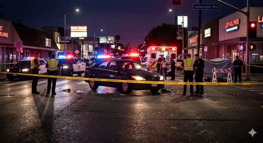 Two Pedestrians Struck by Vehicle in North Hollywood, One Killed, Police Say Two Pedestrians Struck by Vehicle in North Hollywood, One Killed, Police Say